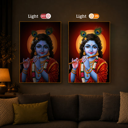 Lord Shree Krishna Ji Modern Luxury Backlight Vertical Wall Art