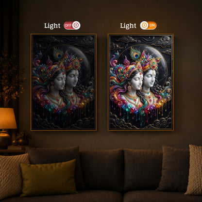 Shri Radha Krishna Modern Luxury Backlight Vertical Wall Art