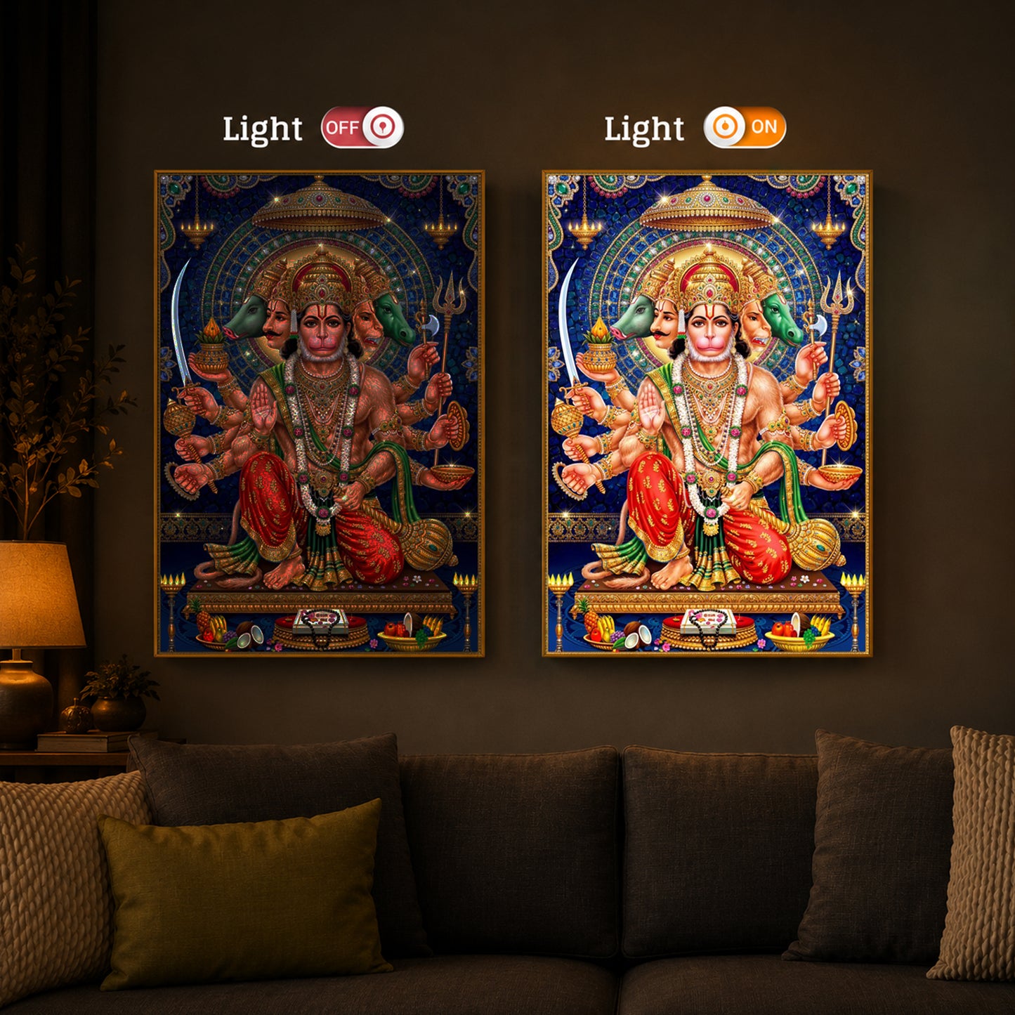 Panchamukhi Hanuman Ji Modern Luxury Backlight Vertical Wall Art