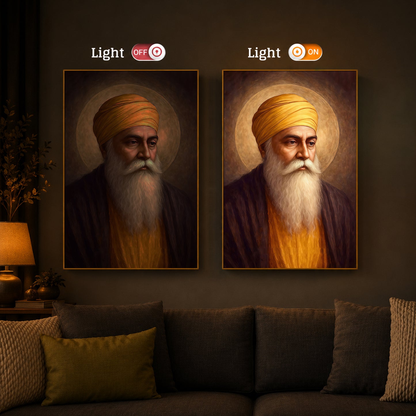 Guru Nanak Dev Ji Modern Luxury Backlight Vertical Wall Art