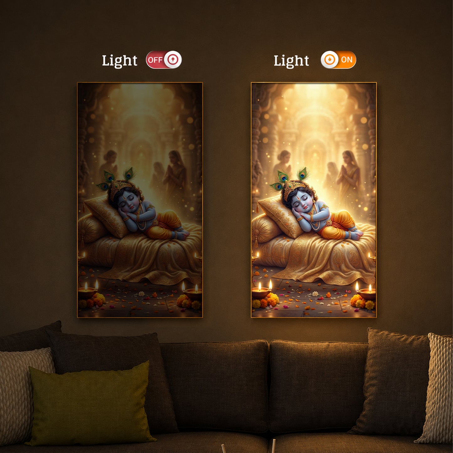 Sleeping Little Krishna Ji Modern Luxury Backlight Vertical Wall Art