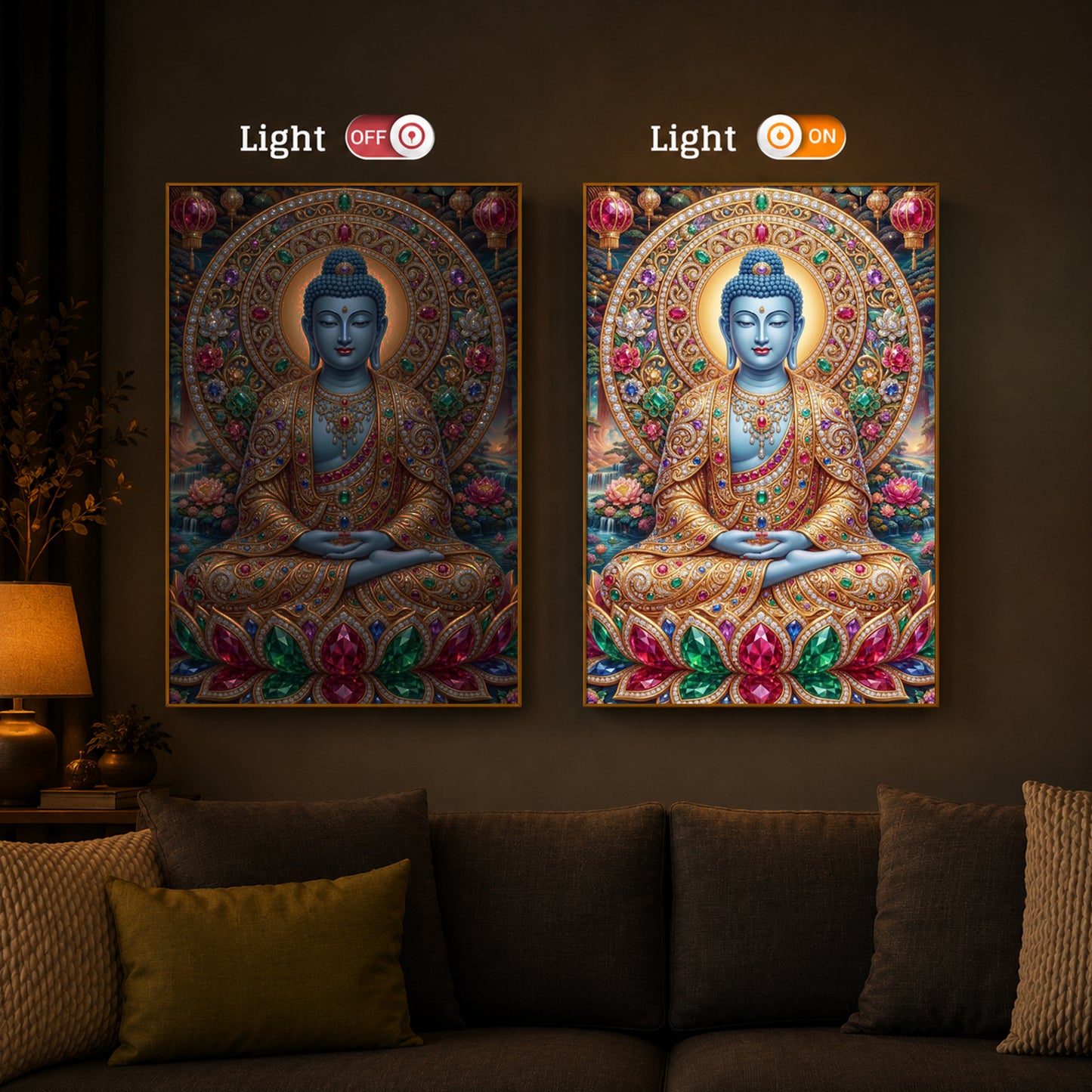 Buddha Blessing Modern Luxury Backlight Vertical Wall Art