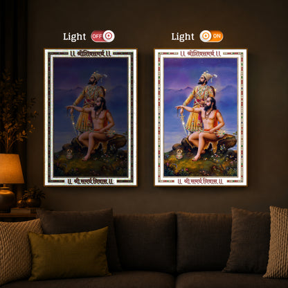 Samarth Ramdas Swami and Shivaji Maharaj Modern Luxury Backlight Vertical Wall Art
