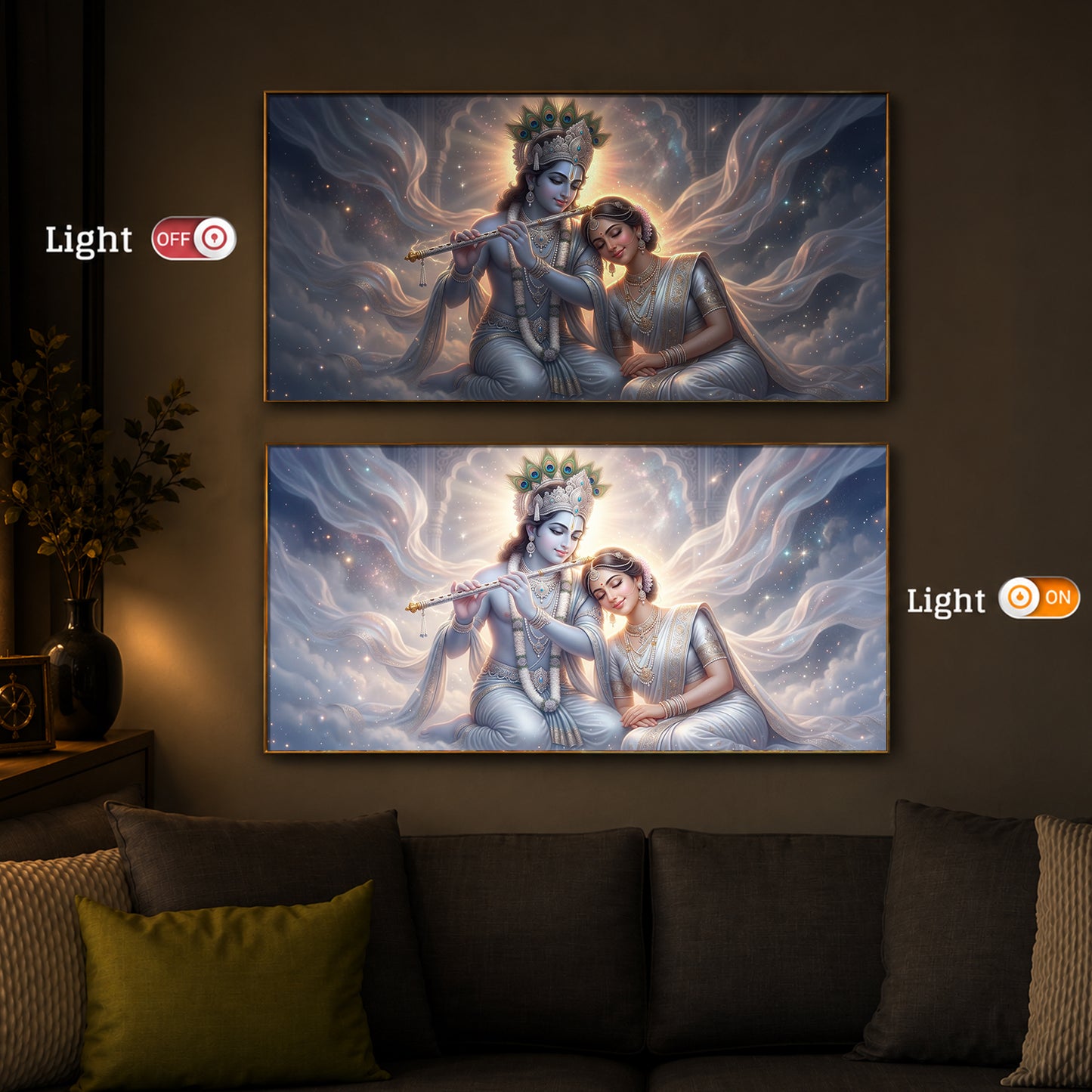 Krishna Radha Modern Luxury Backlight Horizontal Wall Art