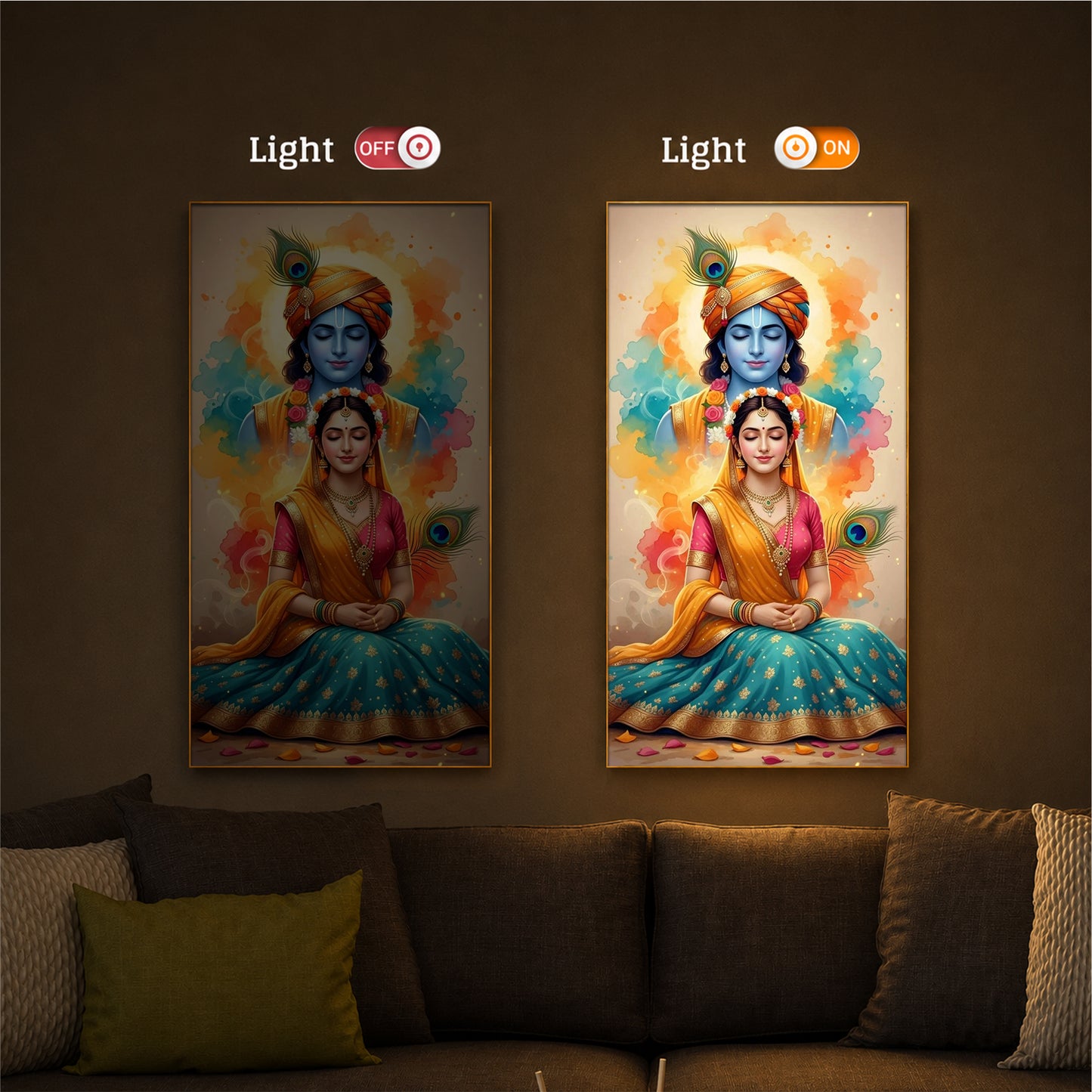 Radhe Krishna Modern Luxury Backlight Vertical Wall Art