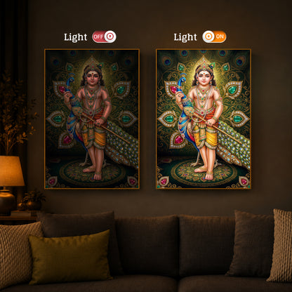 Lord Murugan Modern Luxury Backlight Vertical Wall Art
