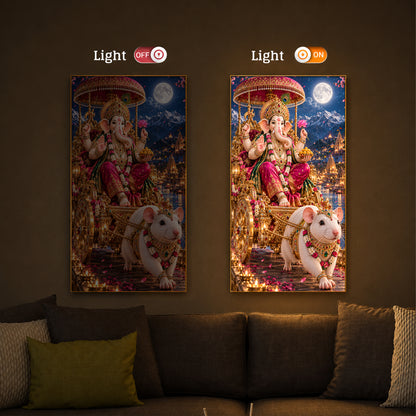 Ganapati Bappa Divine Rath Modern Luxury Backlight Vertical Wall Art