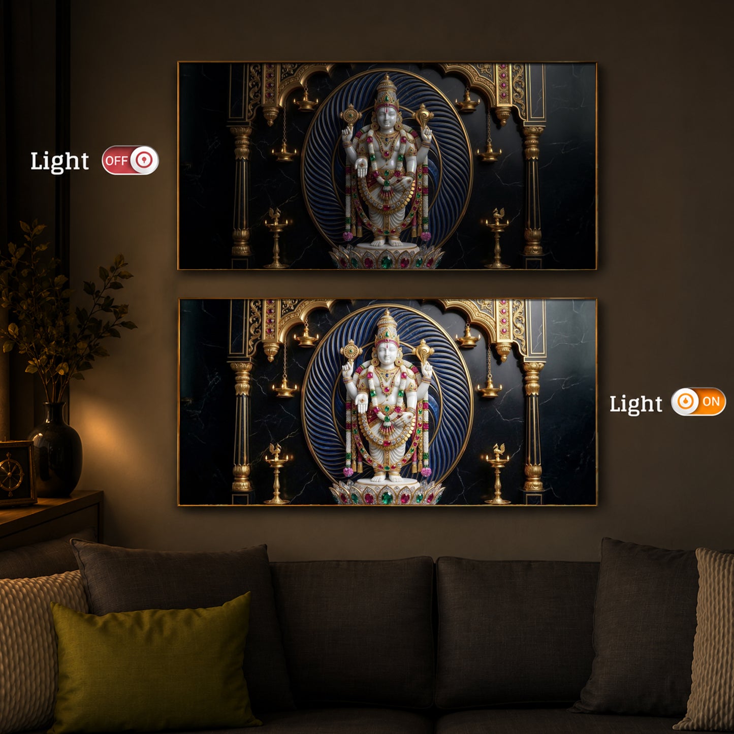 Lord Tirupati Balaji Modern Luxury Backlight Horizontal Wall Art