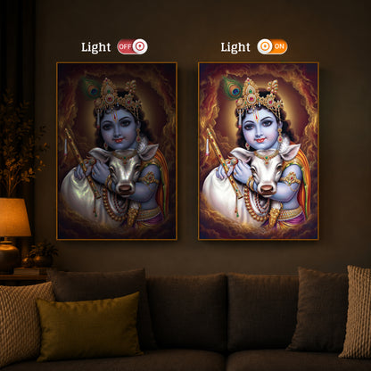 Sri krishna God Modern Luxury Backlight Vertical Wall Art