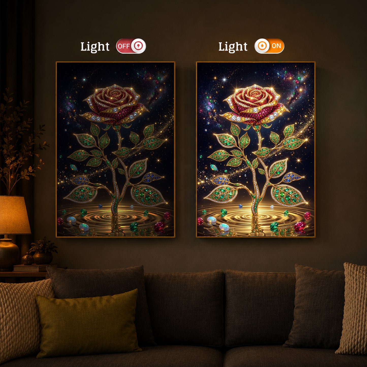 Rose Modern Luxury Backlight Vertical Wall Art