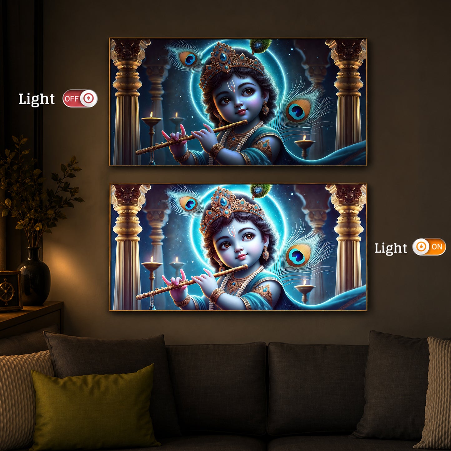 Bal Krishna Ji Modern Luxury Backlight Horizontal Wall Art