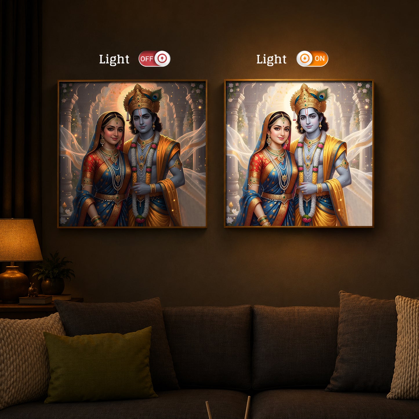 Divine Shree Radhe Krishna Modern Luxury Backlight Square Wall Art