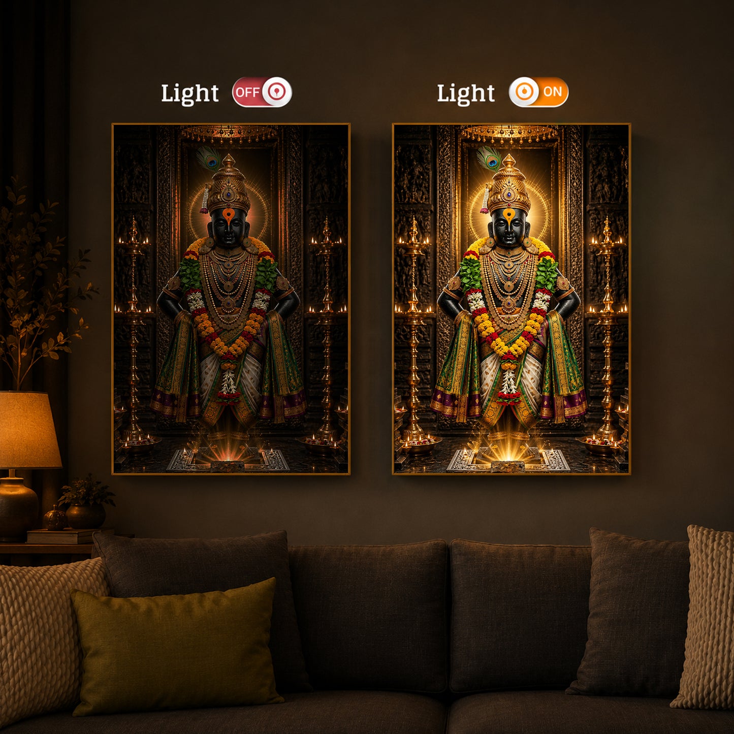 God Vitthal Modern Luxury Backlight Vertical Wall Art