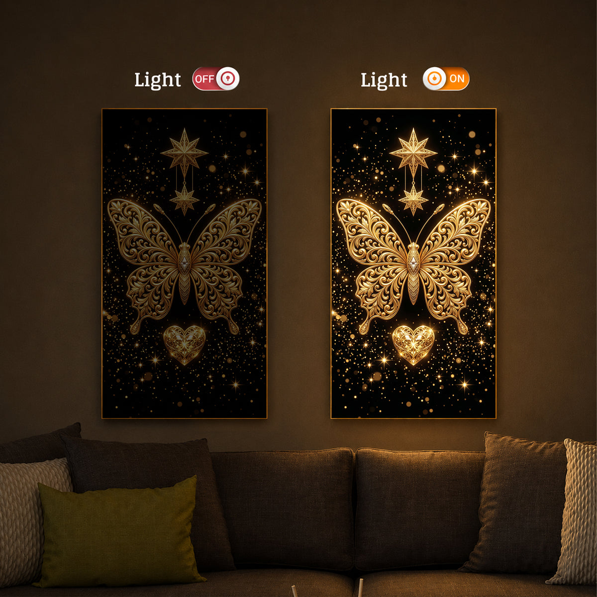 Golden Butterfly Modern Luxury Backlight Vertical Wall Art