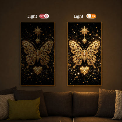 Golden Butterfly Modern Luxury Backlight Vertical Wall Art