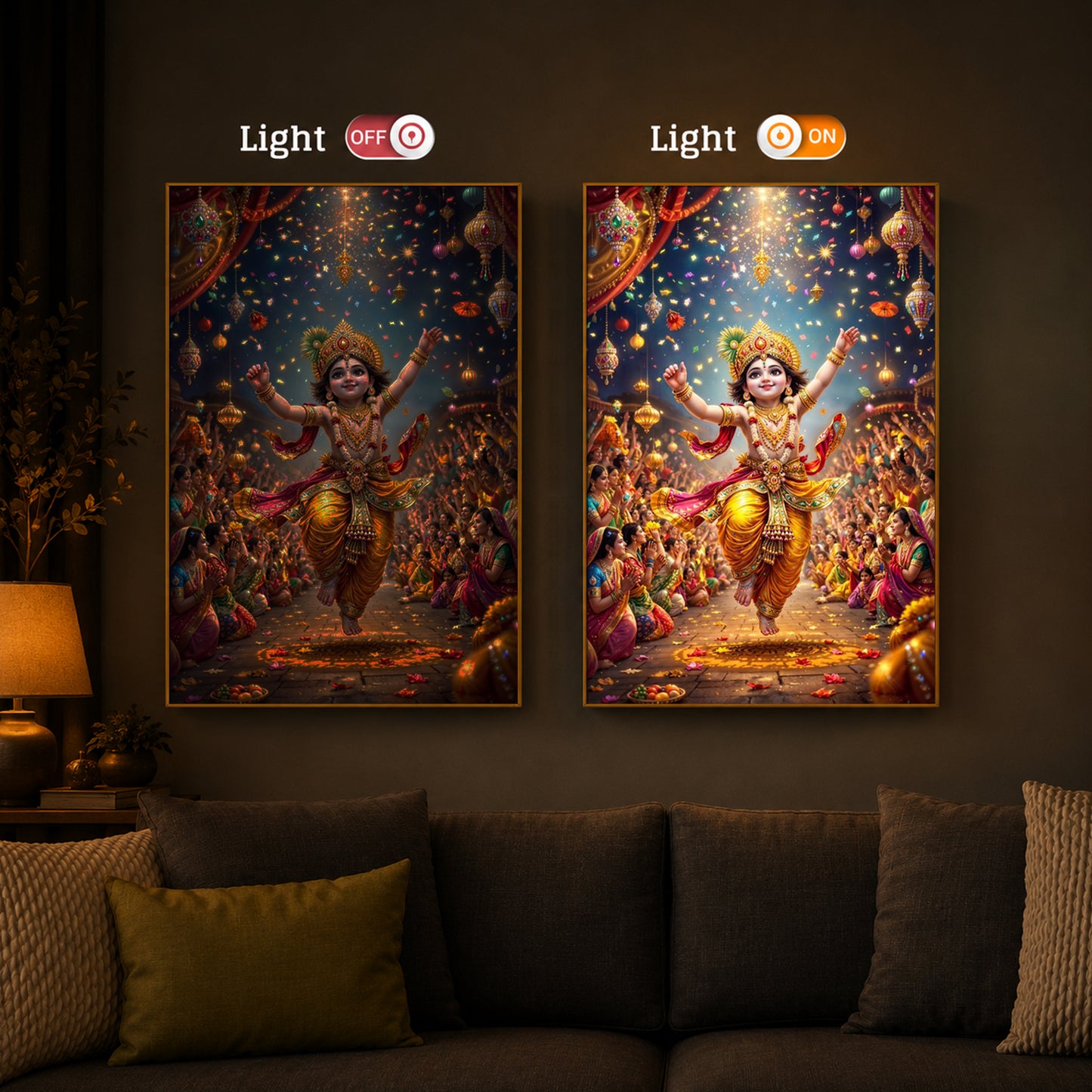 Krishna Janmashtami Modern Luxury Backlight Vertical Wall Art