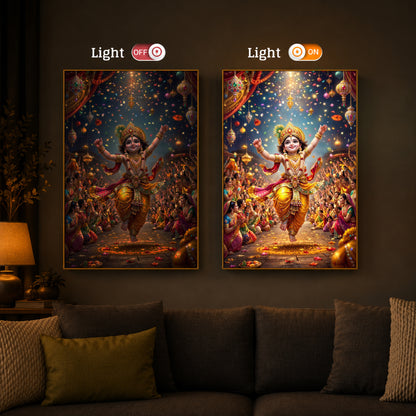 Krishna Janmashtami Modern Luxury Backlight Vertical Wall Art