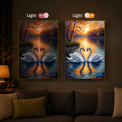 Romantic Swan Modern Luxury Backlight Vertical Wall Art