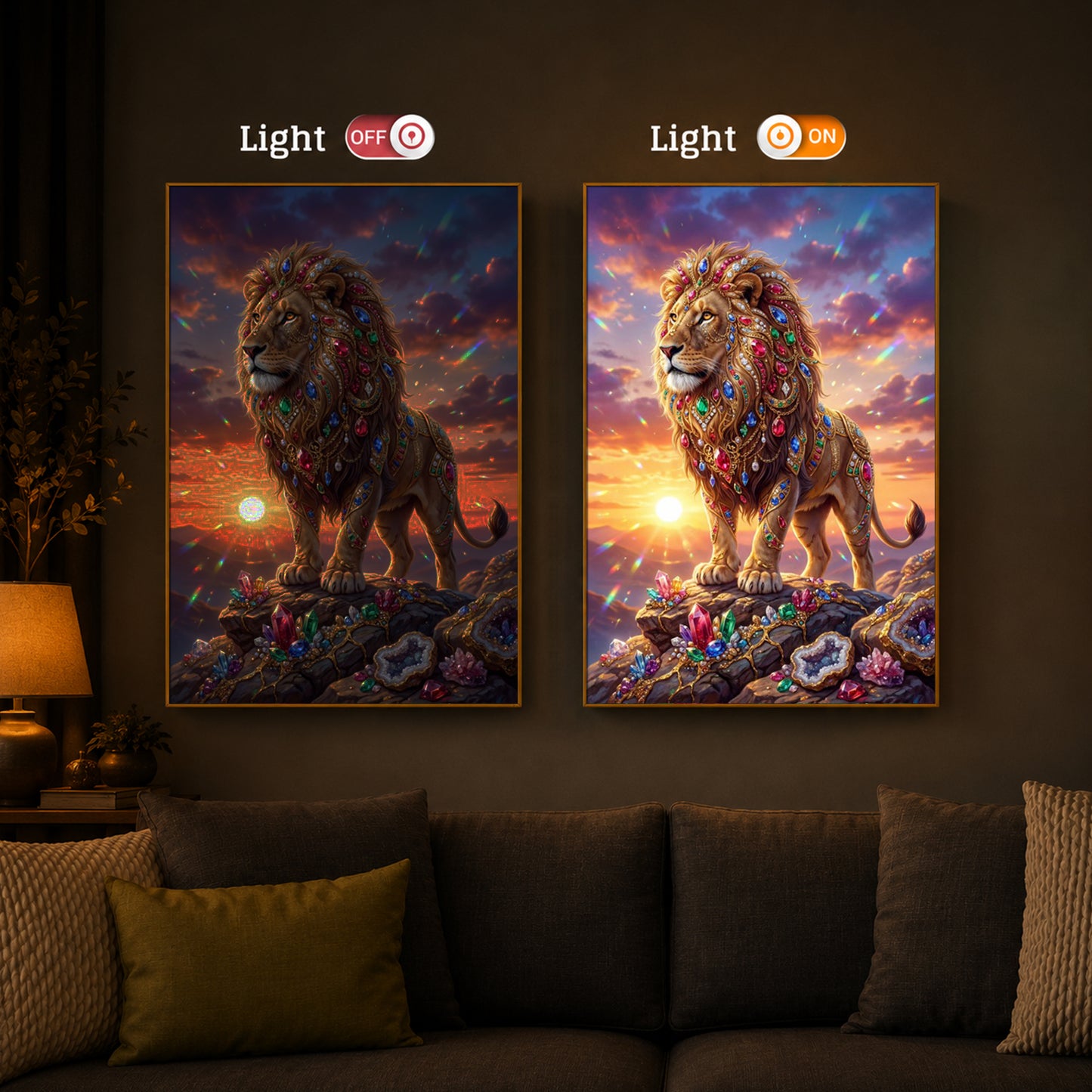 Majestic Lion Modern Luxury Backlight Vertical Wall Art