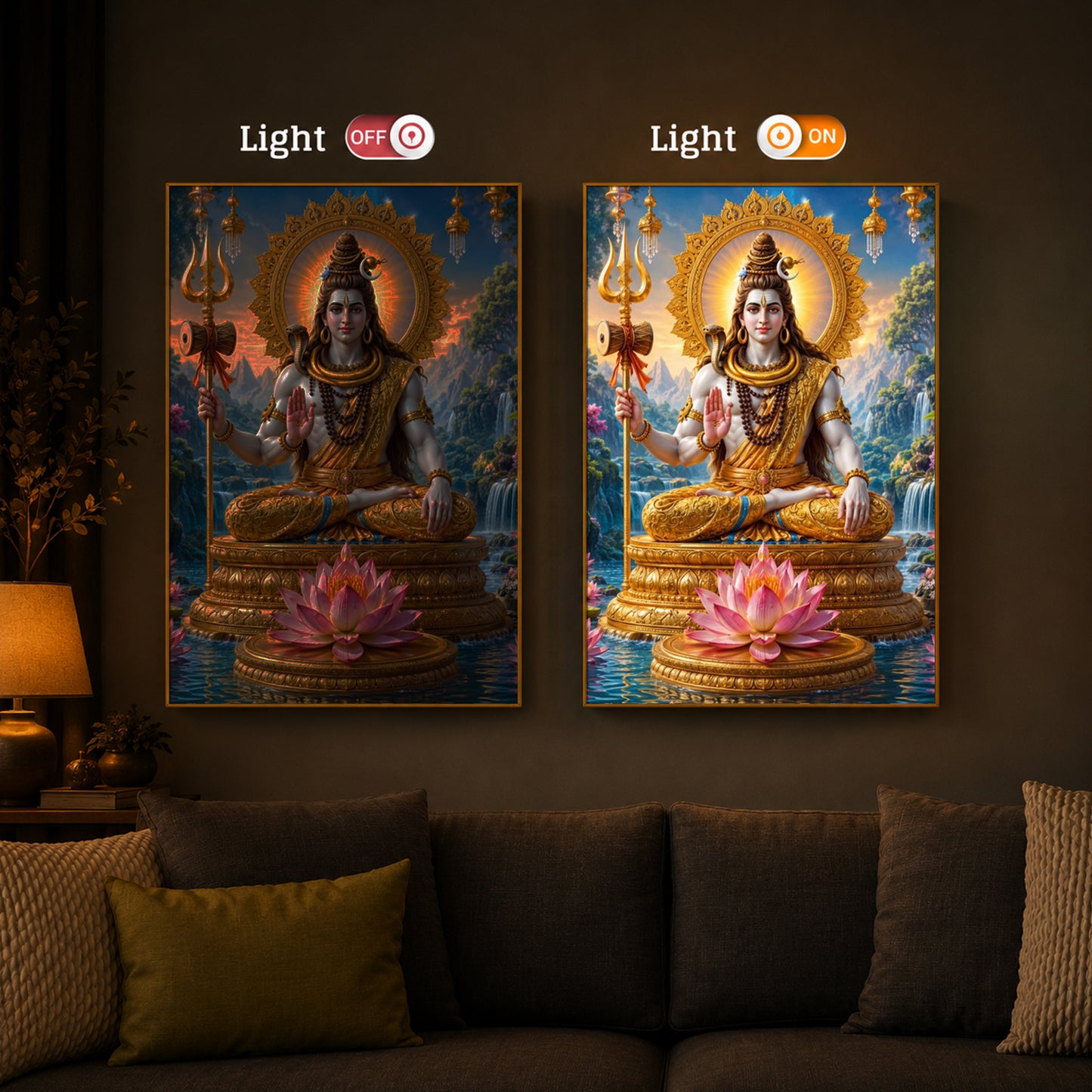 Lord Shiva Seated In Deep Meditation Modern Luxury Backlight Vertical Wall Art