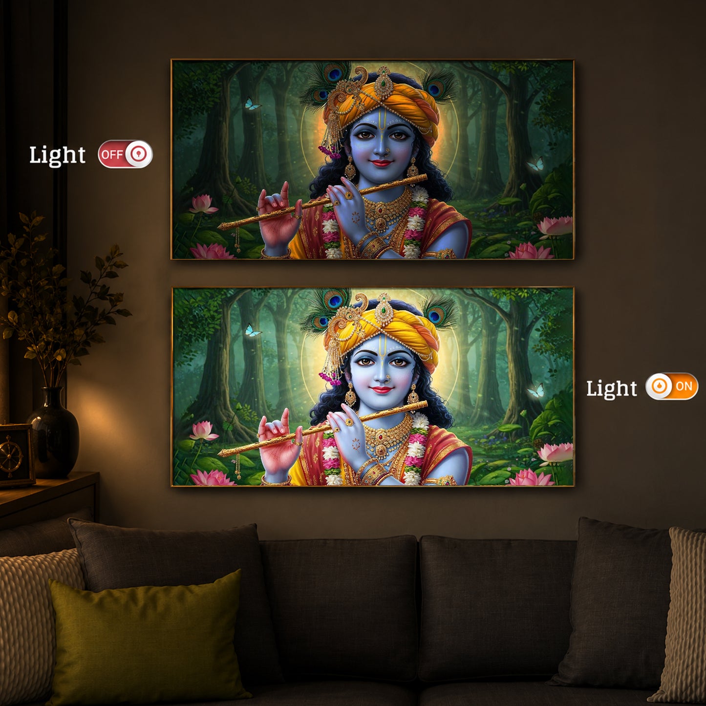 Shri Krishna Ji Modern Luxury Backlight Horizontal Wall Art