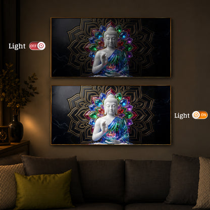 Meditating Buddha Modern Luxury Backlight Horizontal Wall Art