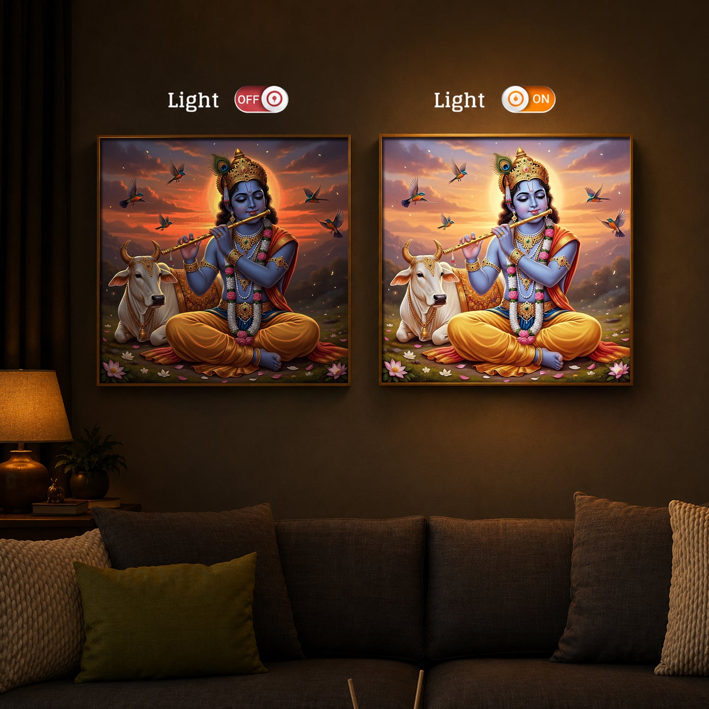 Divine Krishna Modern Luxury Backlight Square Wall Art