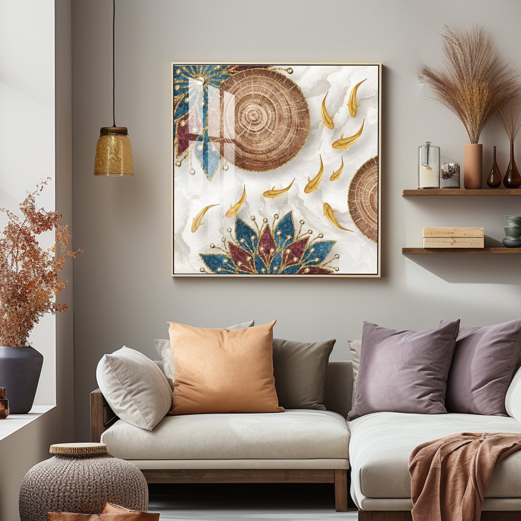 Abaniko Fishes Luxury Crystal Square Wall Art - The Next Decor