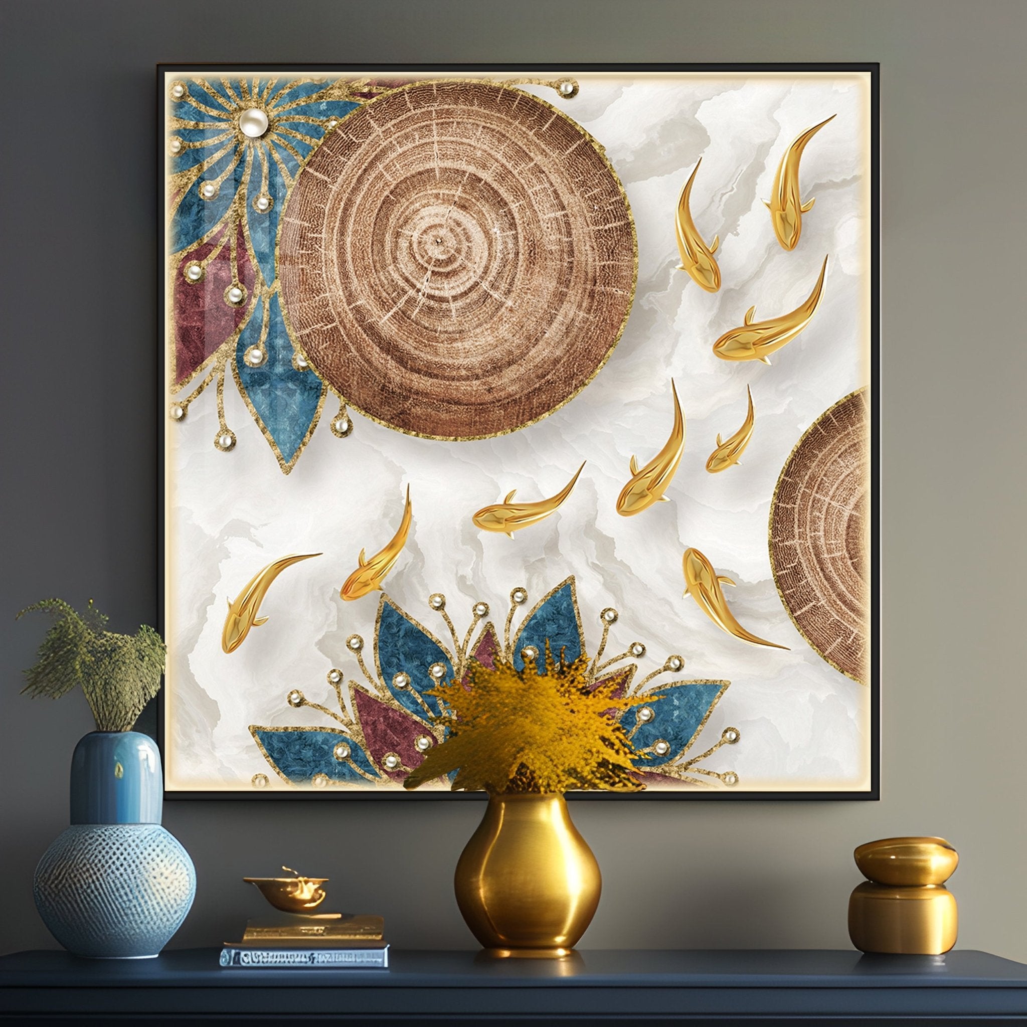 Abaniko Fishes Luxury Crystal Square Wall Art - The Next Decor