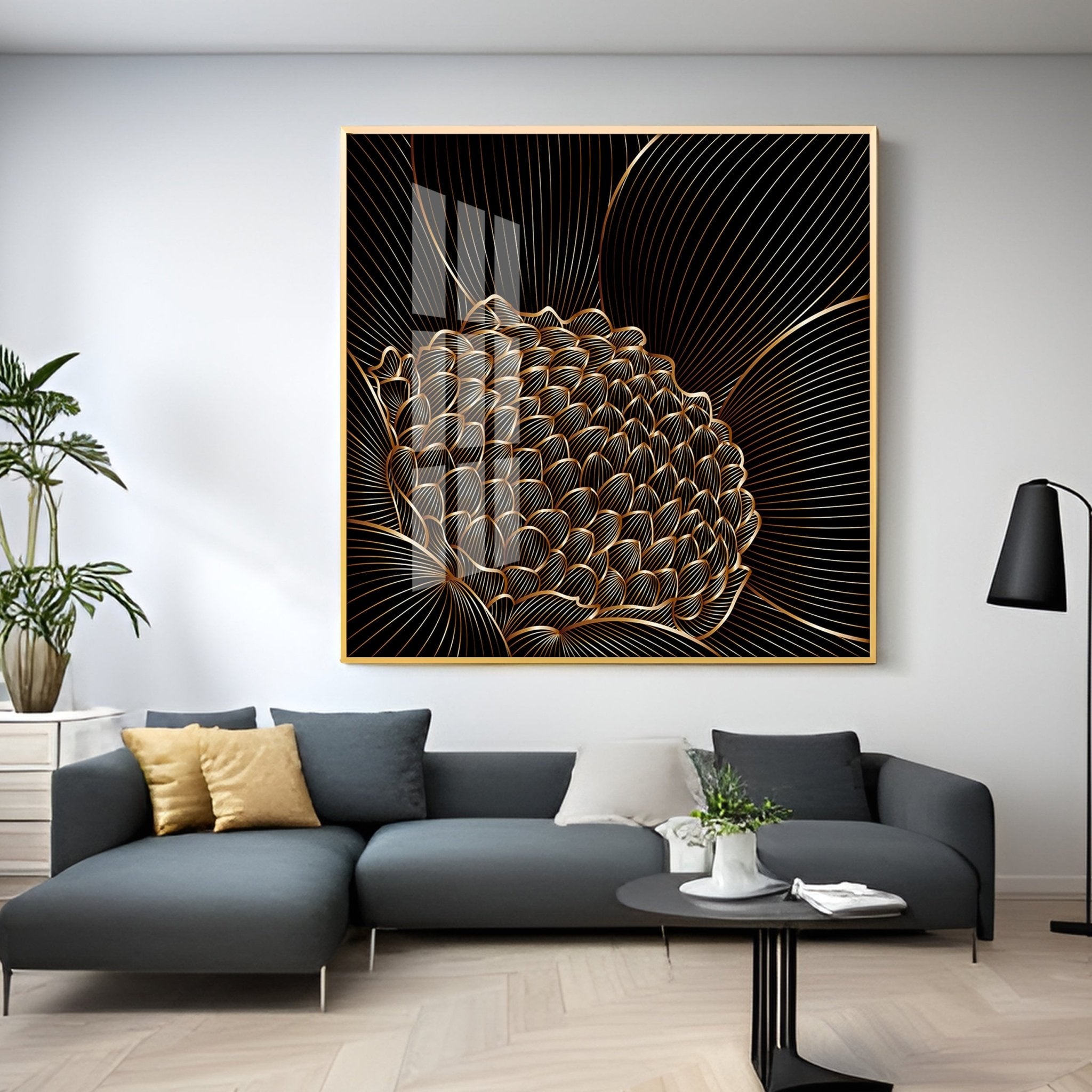 Abstract Black Flower Luxury Crystal Square Wall Art - The Next Decor