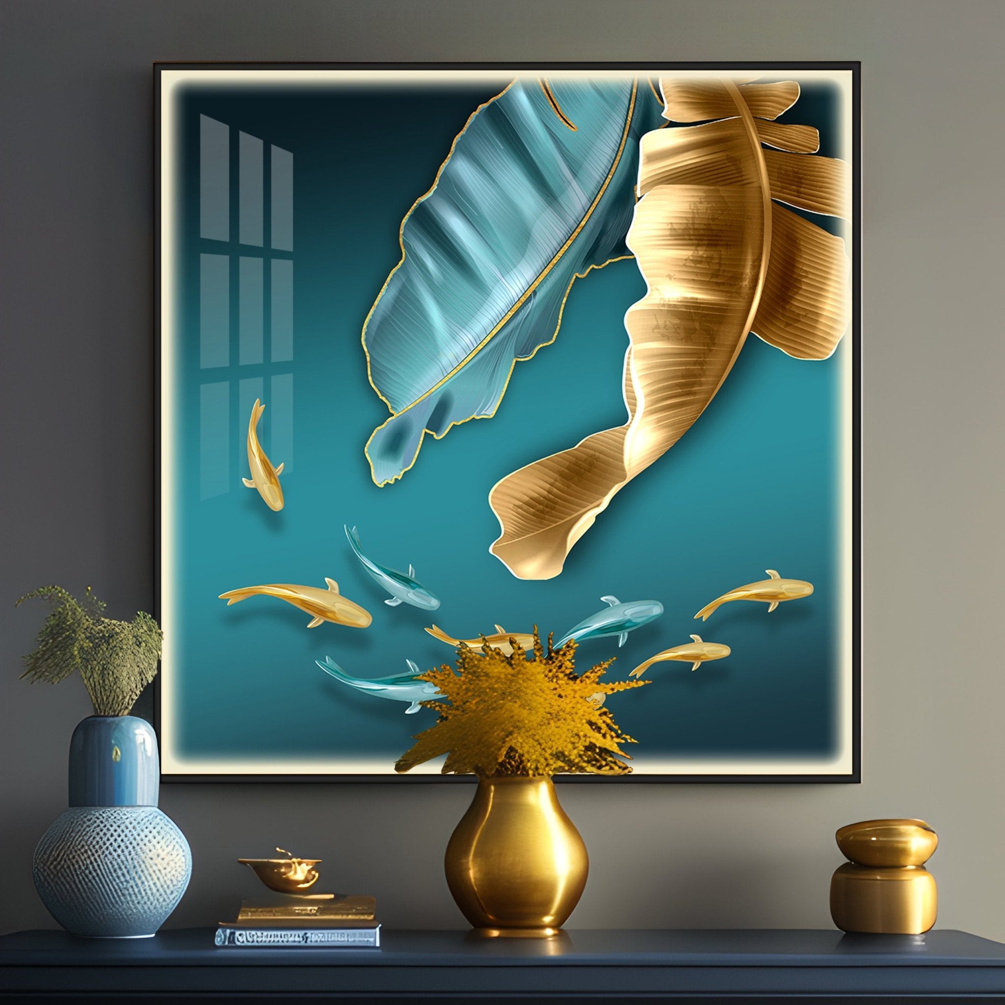 Beautiful Ropical Leaf Luxury Crystal Square Wall Art - The Next Decor