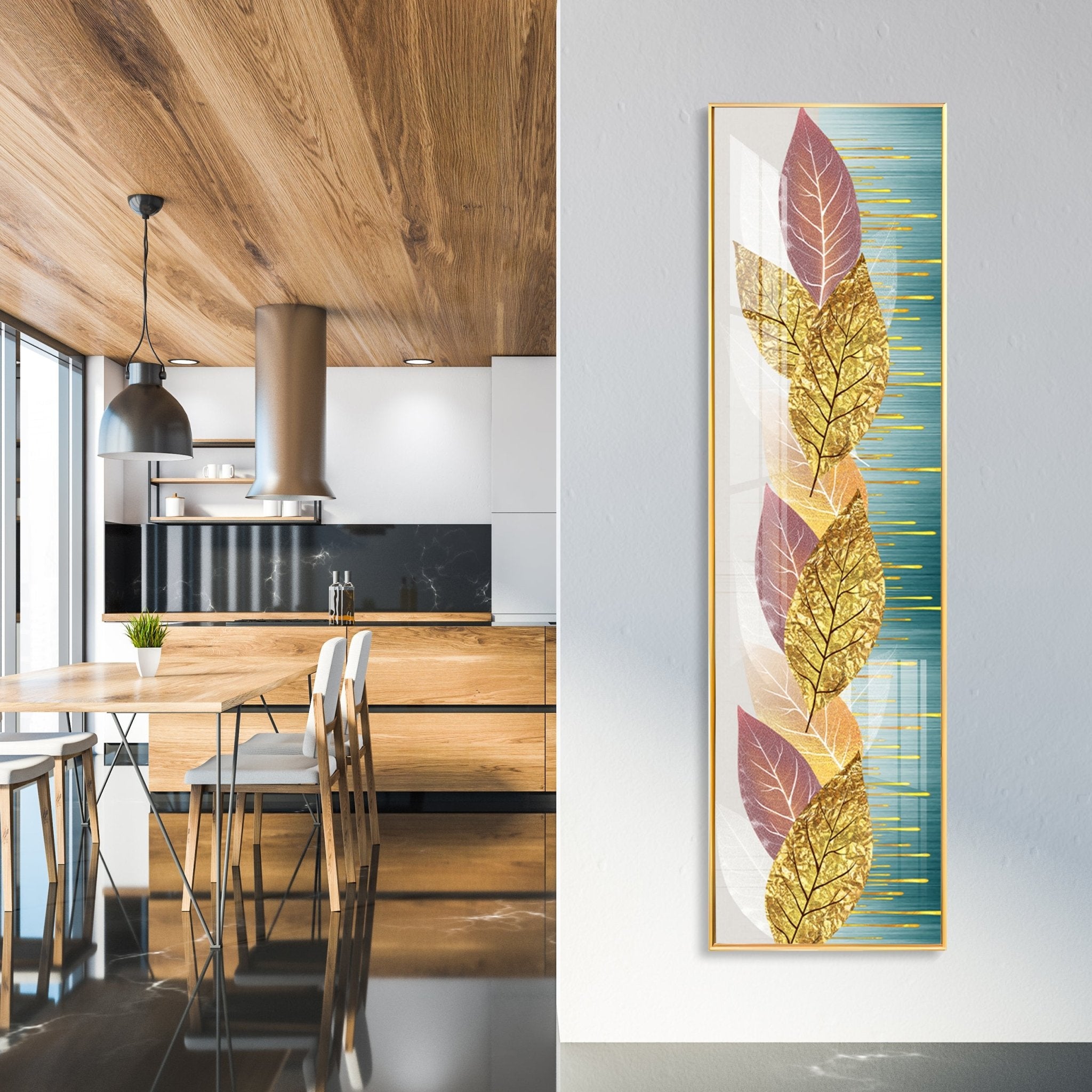 Beautiful Shiny Leaves Luxury Crystal Vertical Wall Art - The Next Decor