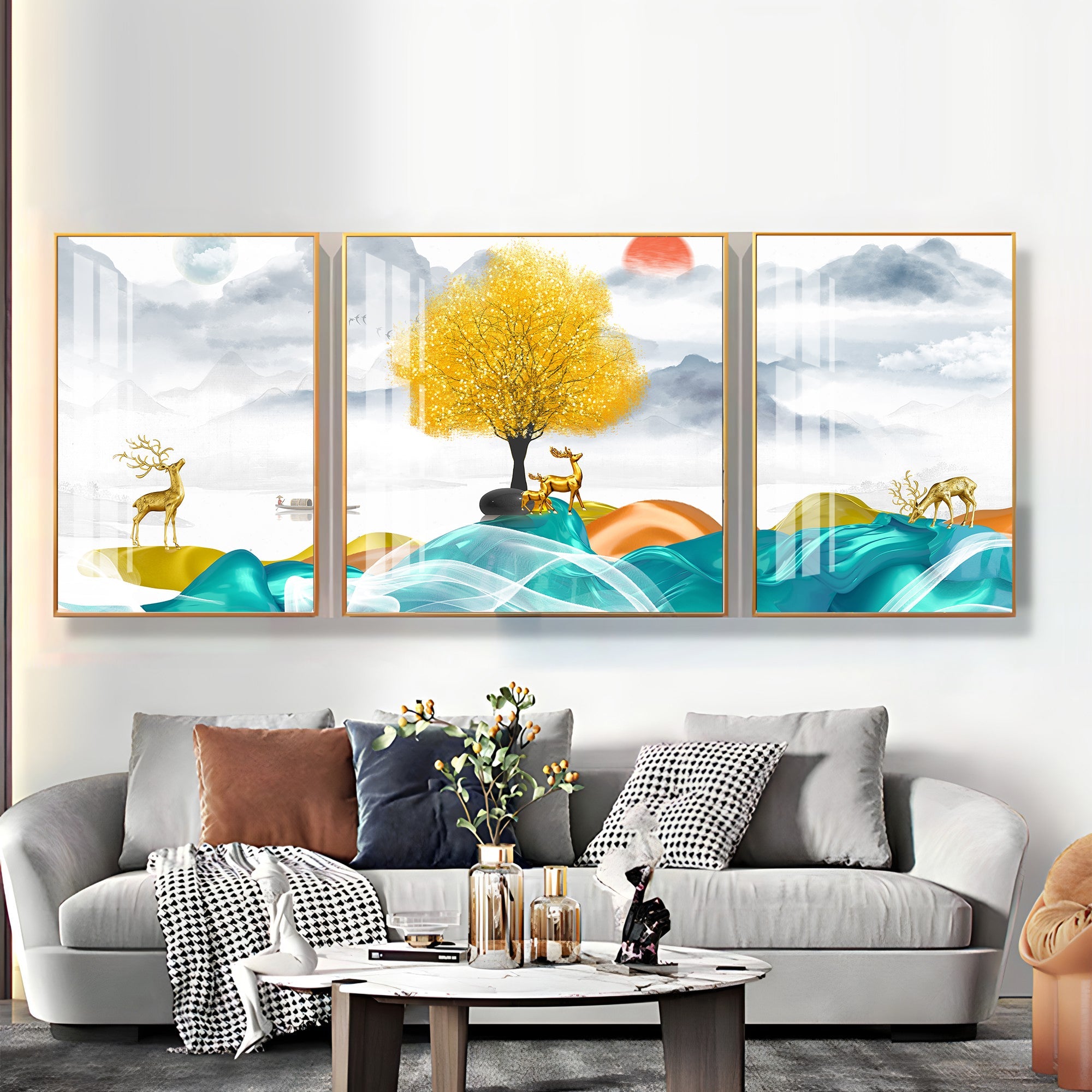 Beautiful Sunrise in Jungle Premium Acrylic Wall Art (Set of 3) - The Next Decor