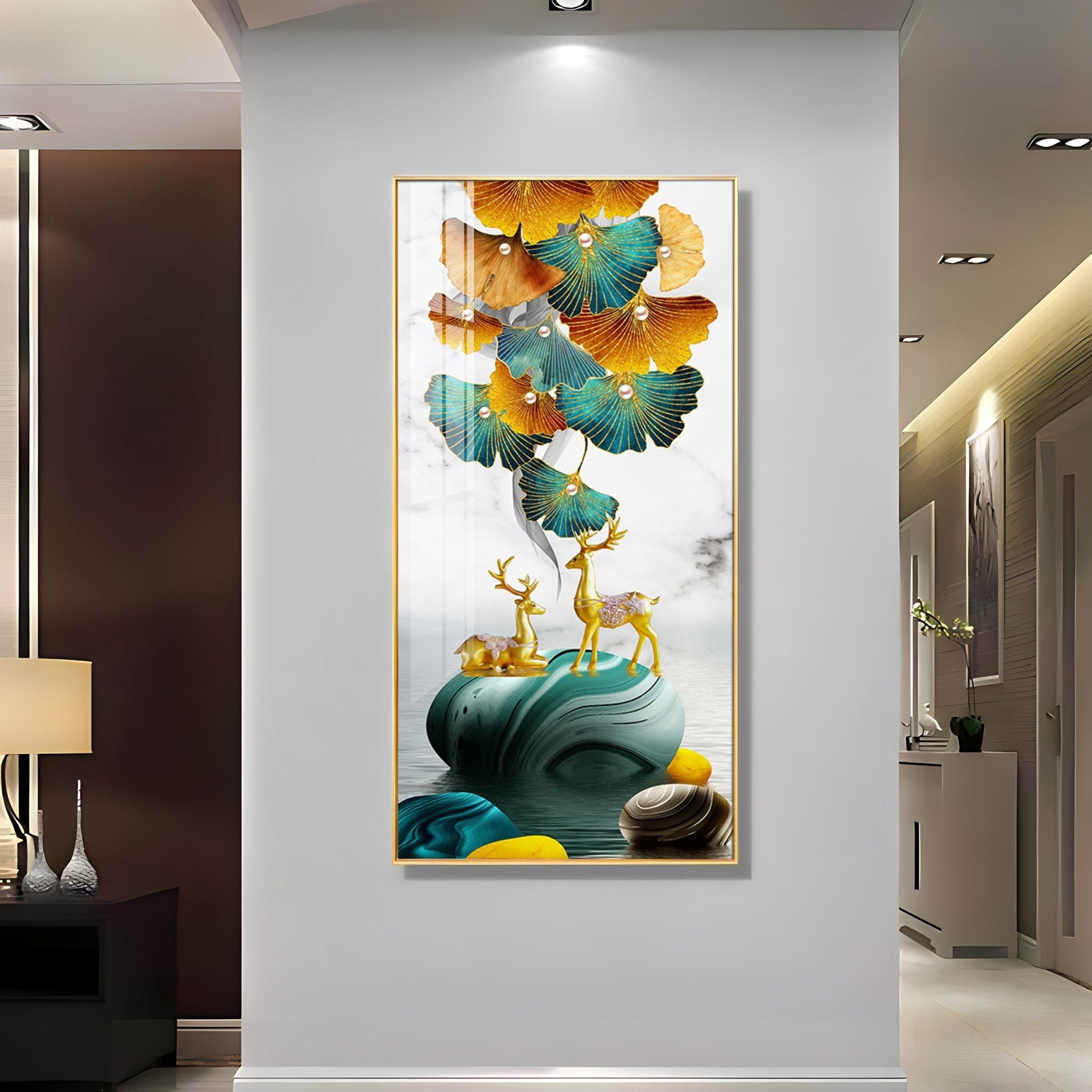 Biloba Leaves With Pearls Luxury Crystal Wall Art - The Next Decor