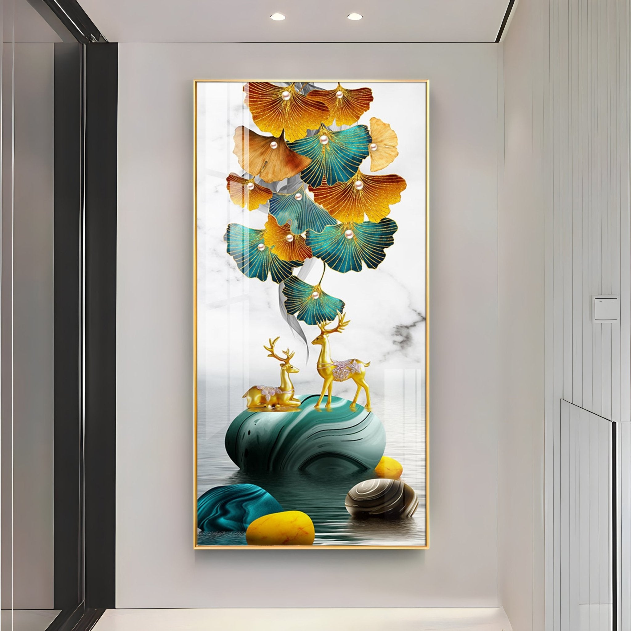 Biloba Leaves With Pearls Luxury Crystal Wall Art - The Next Decor