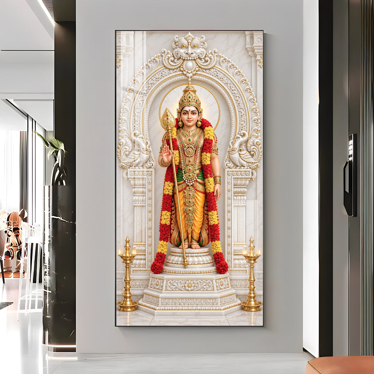Divine Murugan With Vel Premium Acrylic Vertical Wall Art