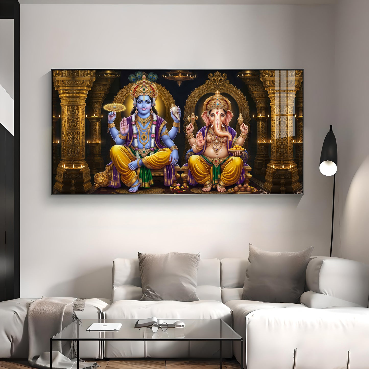 Lord Vishanu & Ganesh Ji Premium Acrylic Horizontal Wall Art
