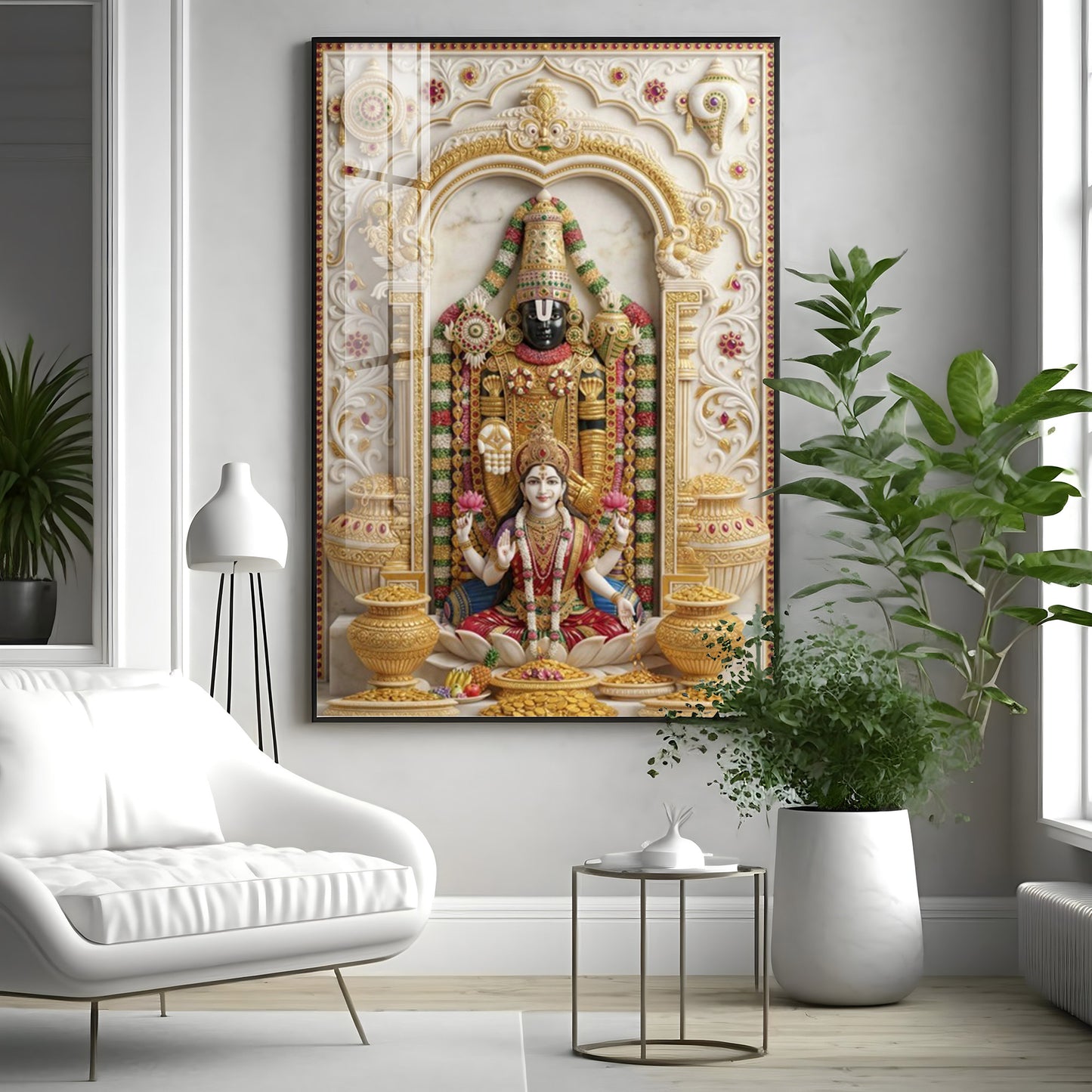Lord Venkateswara With Maa Laxmi Premium Acrylic Vertical Wall Art
