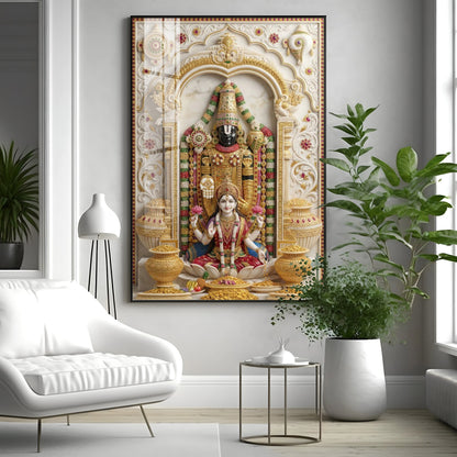 Lord Venkateswara With Maa Laxmi Premium Acrylic Vertical Wall Art