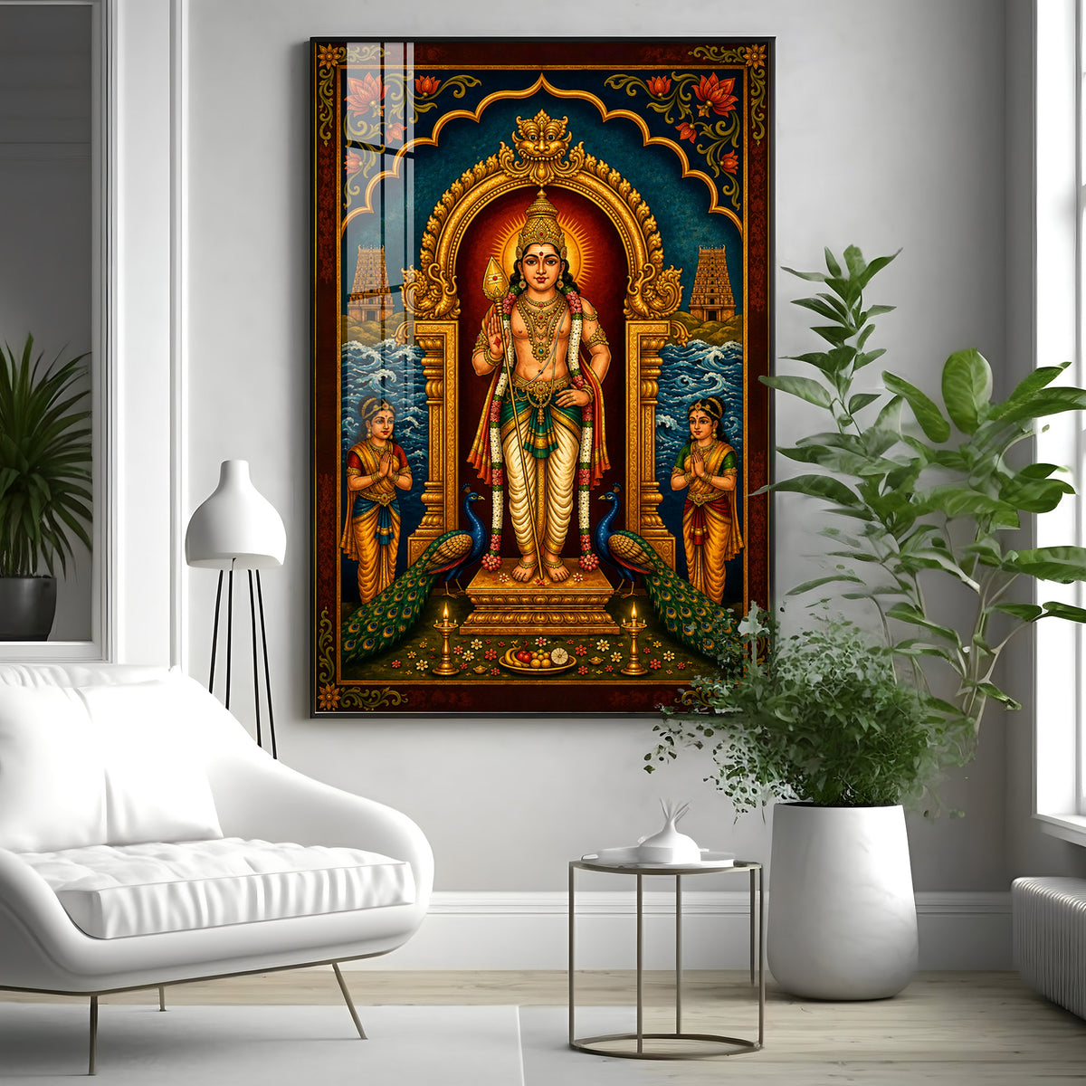 Lord Murugan Divine Tanjore Premium Acrylic Vertical Wall Art