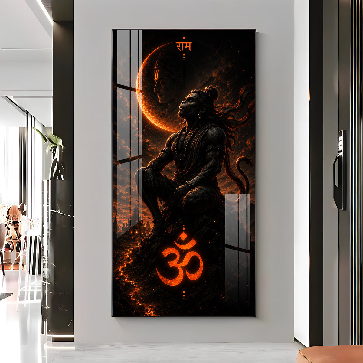 Meditating Lord Hanuman Premium Acrylic Vertical Wall Art
