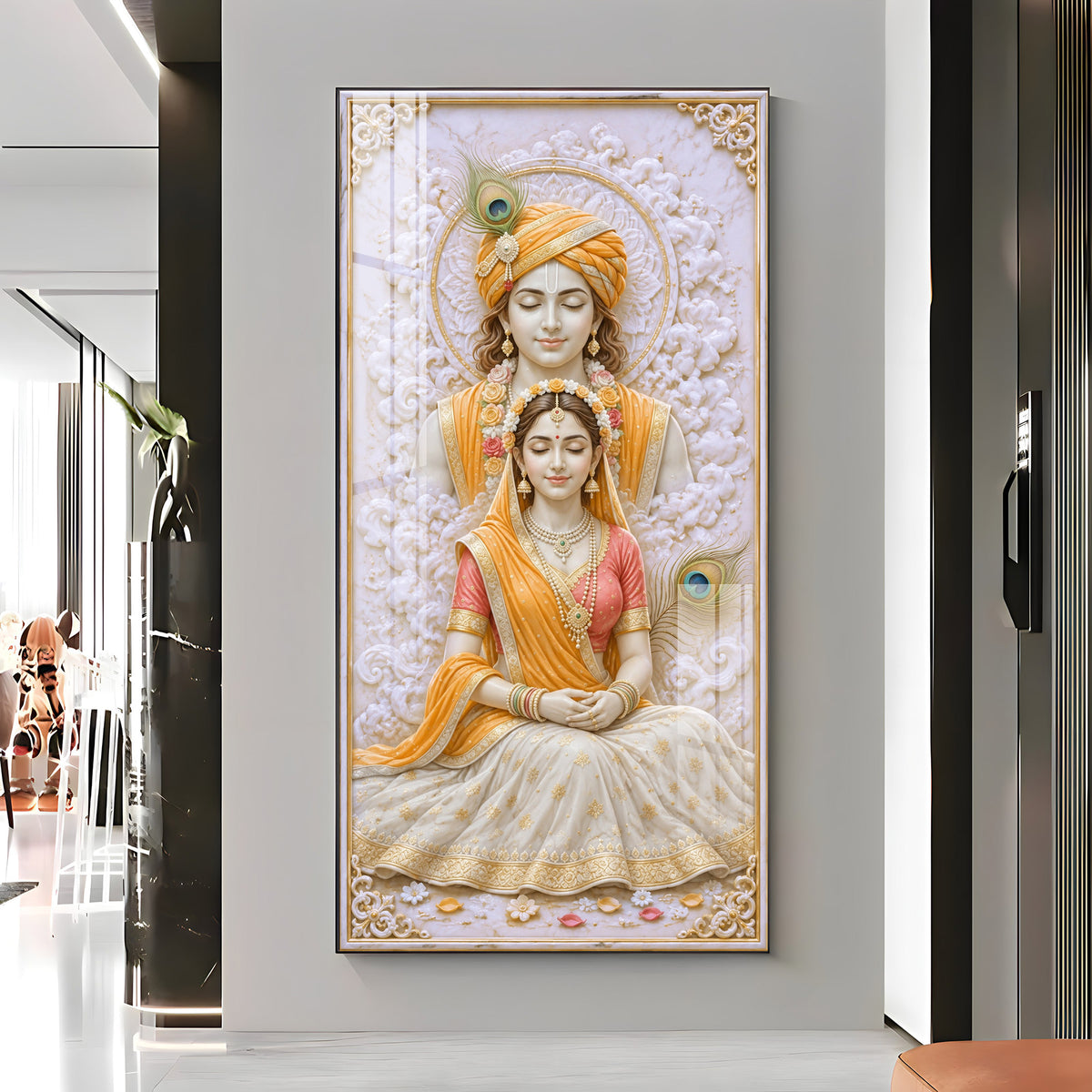 Meditation Radha Krishna Premium Acrylic Vertical Wall Art