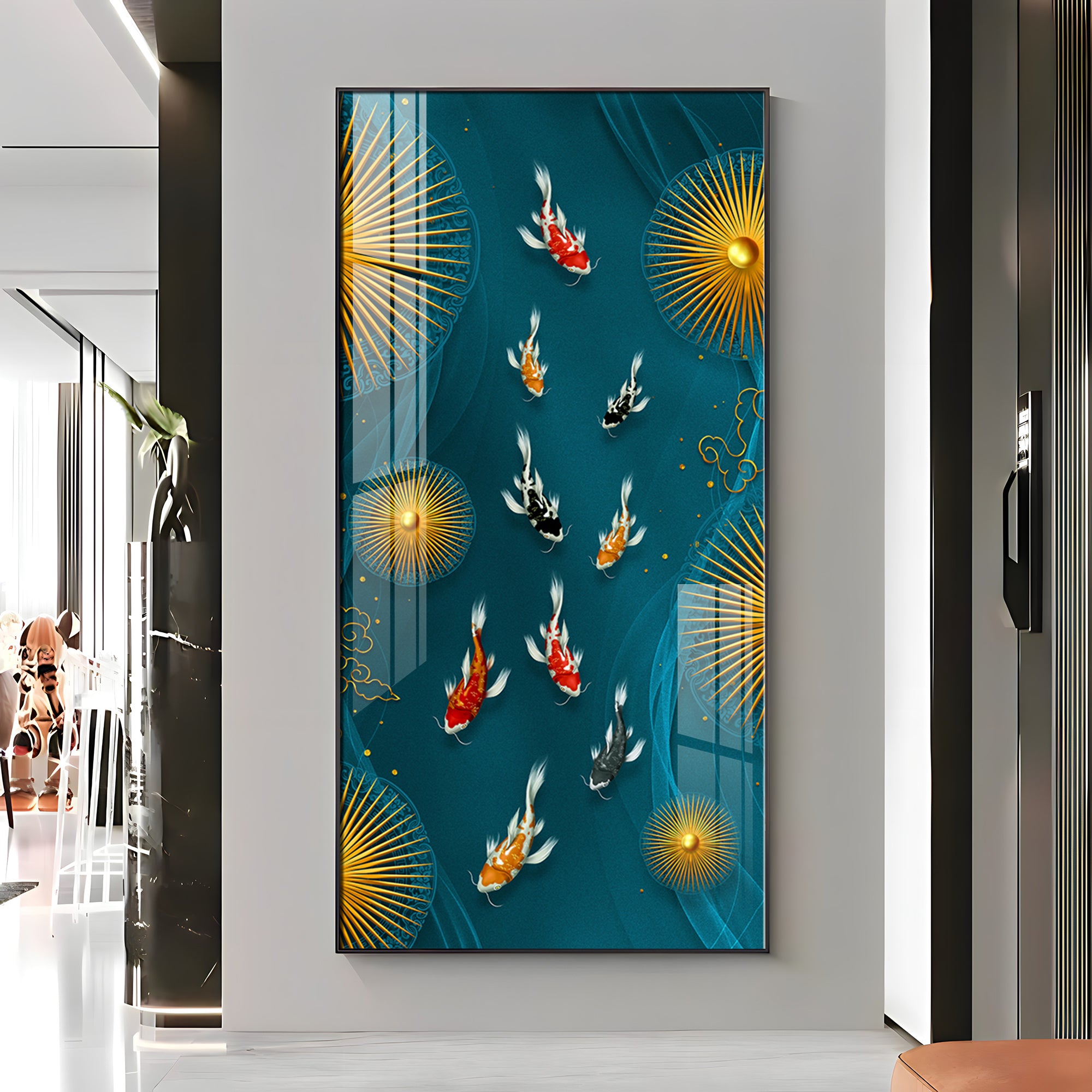 Feng Shui Koi Fish Premium Acrylic Vertical Wall Art