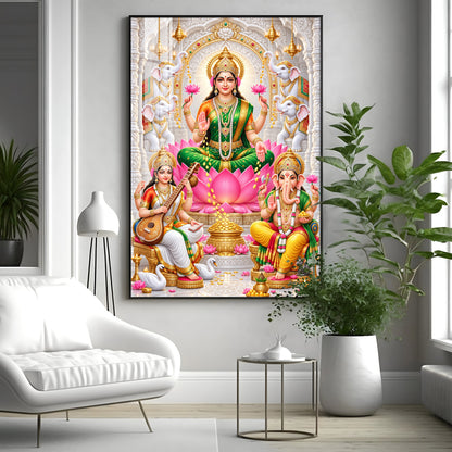 Gajalakshmi Saraswati Ganesha  Premium Acrylic Vertical Wall Art