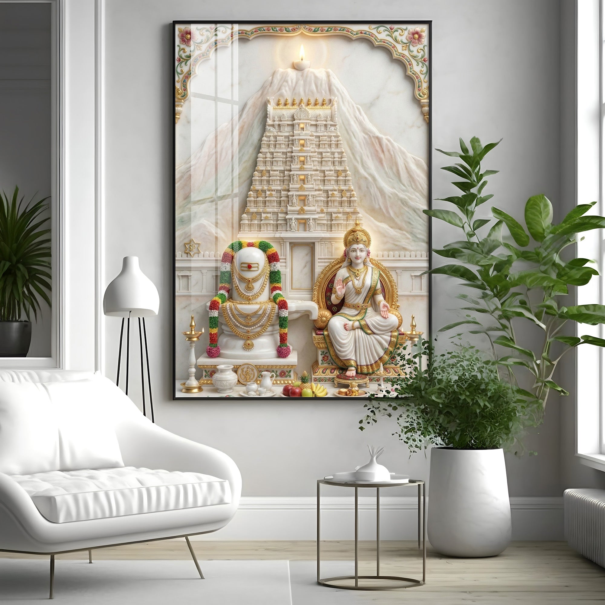 Shivalingam and Goddess Parvati Premium Acrylic Vertical Wall Art