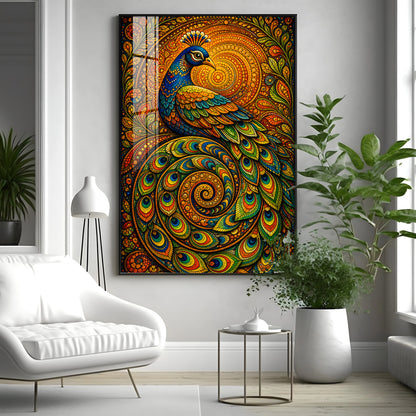 Vibrant Mandala Peacock Premium Acrylic Vertical Wall Art