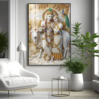 Serenity of Radha Krishna Premium Acrylic Vertical Wall Art