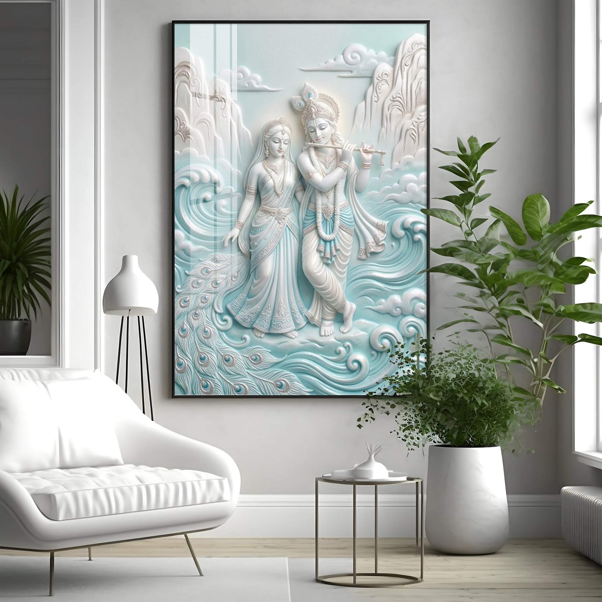Devotional Lord Radha Krishna Premium Acrylic Vertical Wall Art