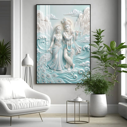 Devotional Lord Radha Krishna Premium Acrylic Vertical Wall Art