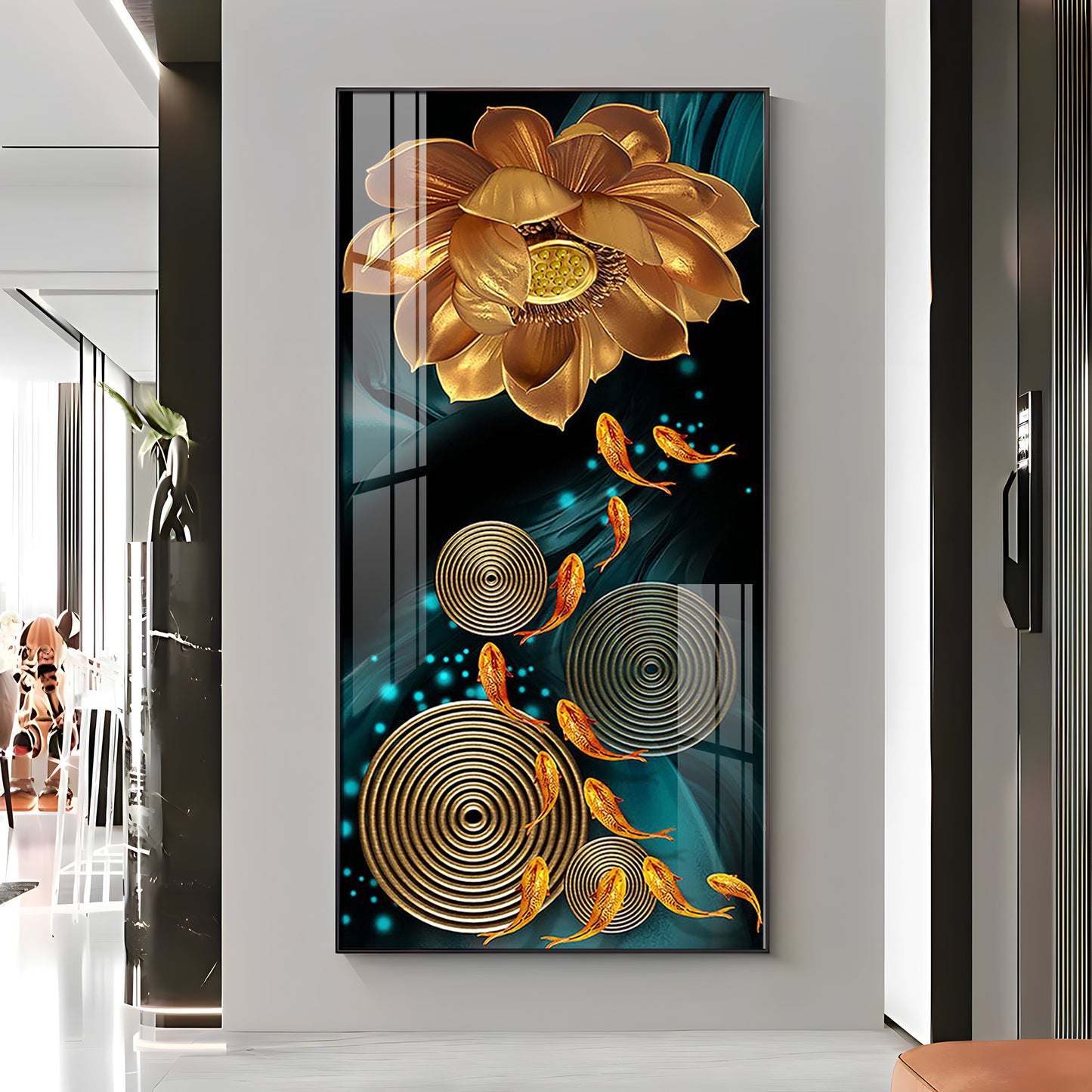 Golden Serenity Blossom Premium Acrylic Vertical Wall Art